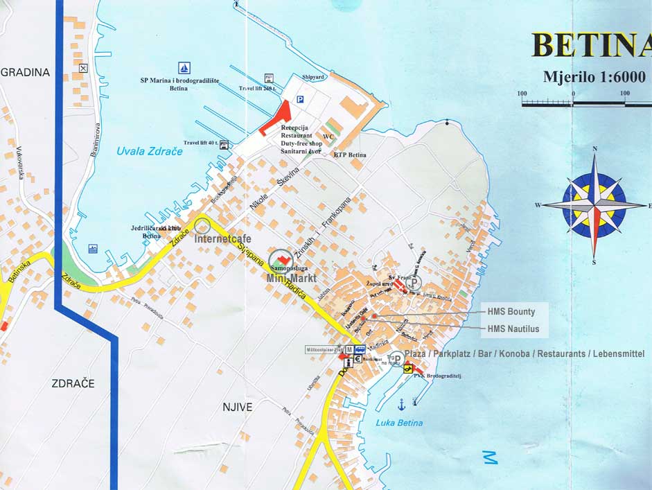 Detailplan Betina - Lage der Ferienhäuser HMS Bounty & HMS Nautilus